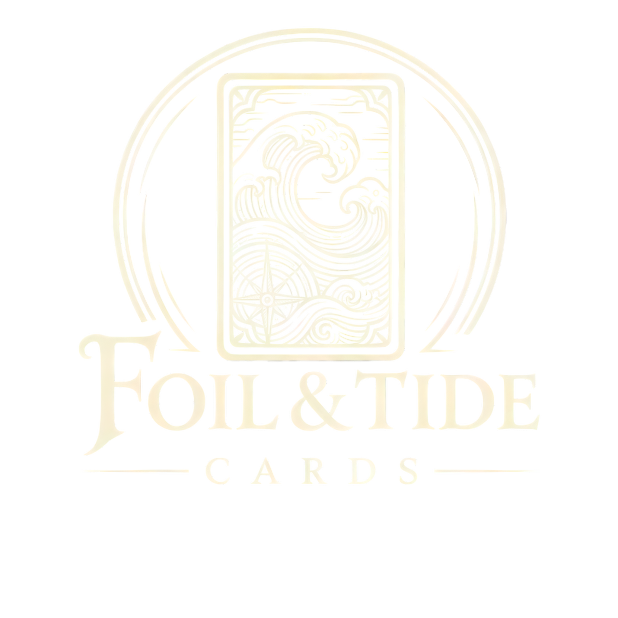 Foil & Tide Cards logo — an engraved wave and compass on a tarot-style card